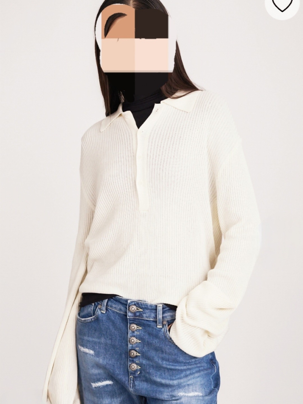 Women's Cream Ribbed Collar Sweater - Picture 9 of 9